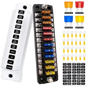 12 Way Blade Fuse Block with Negative Bus ATC/ATO Waterproof Marine Automotive Fuse Box Standard Circuit Holder Panel for Auto Boat Yacht Vehicle Auto RV Car Trailer Truck SUV