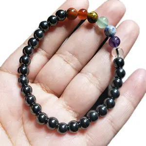 6mm Hematite and Chakra beads Stretch Bracelet for Men and Women natural crystal