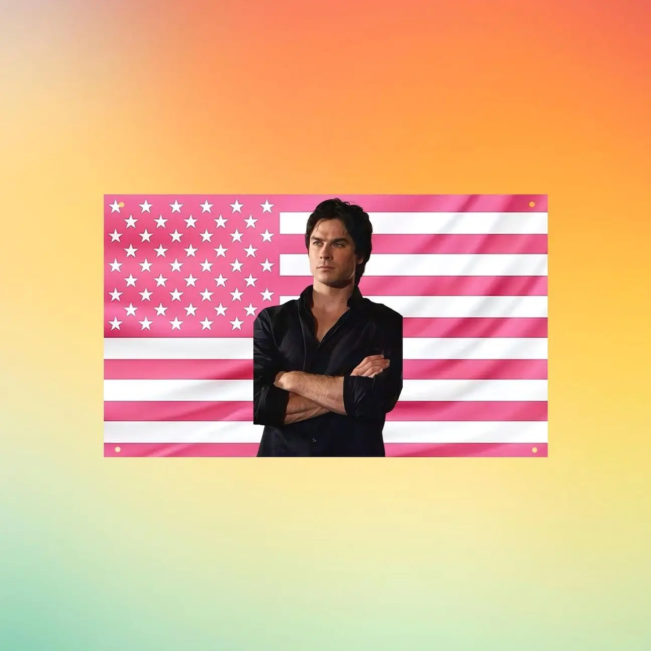 Ian Somerhalder Pink USA Flag Wall Tapestry, Actor Wall Flag, Pink American Flag, Celebrity Bedroom Decor, Fan Gift