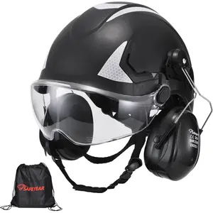 Construction Hard Hat with Face Shield and Earmuffs ANSI Z89.1 Type I Class C ABS Safety Helmet ASTM Approved Hi-Viz Reflective Adjustable Ratchet Lightweight Protective Work Helmet for Industrial Construction Men Women