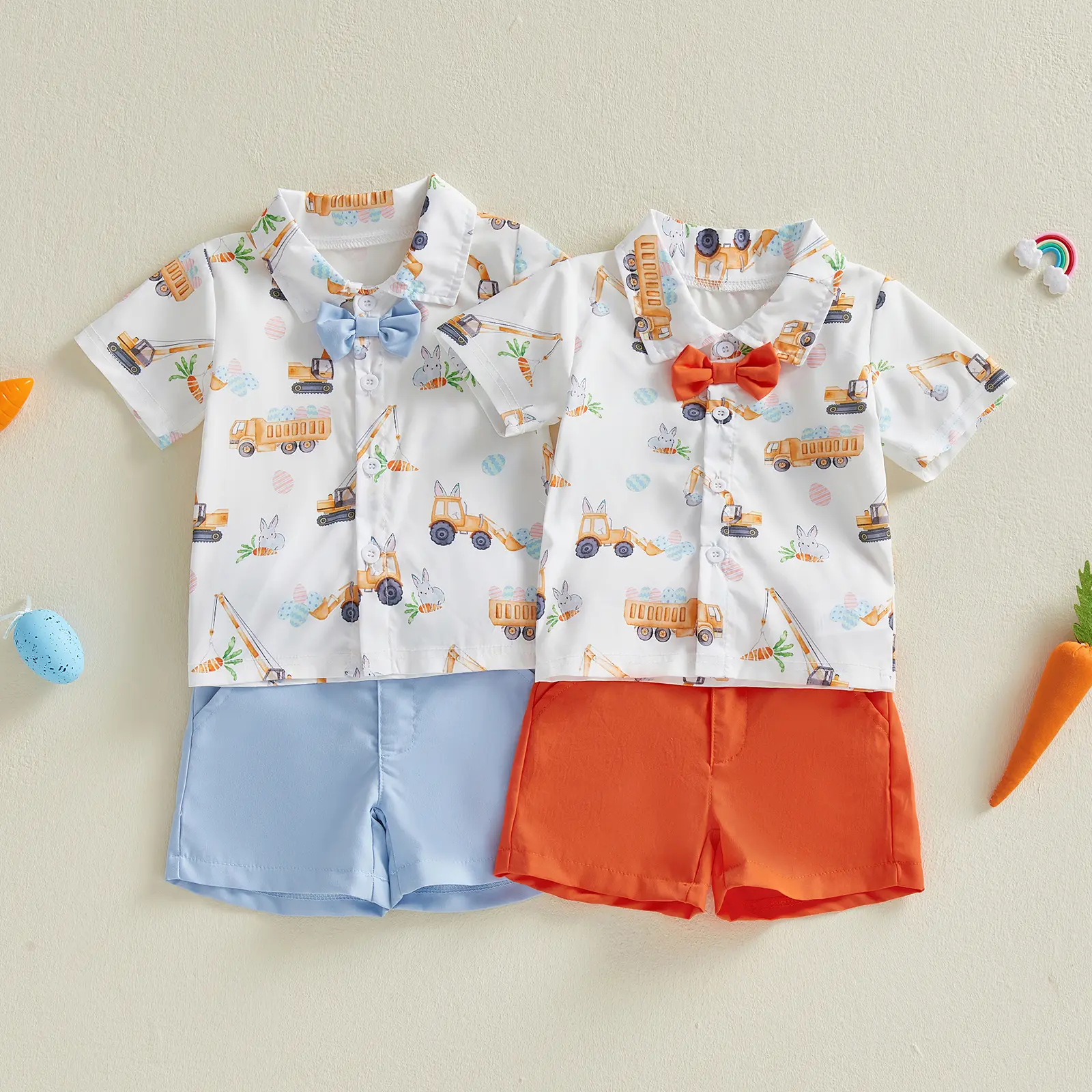 Toddler Boy Easter Outfit Bow Tie Button Up Short Sleeve Shirt Casual Shorts Baby Summer Clothes Cute Outfits