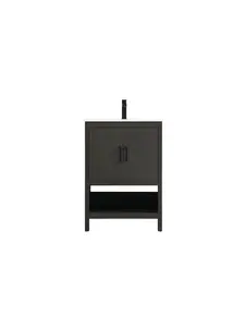 212 MAIN VF25224MMB 24 in. Ira Single Bathroom Vanity - Mocha Brown MDF Modern Indoor Bathroom Sink Cabinet with Adjustable ft, Fully Built Design, Open Shelf, Rectangle Form