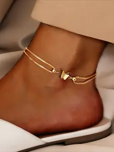 1 Piece, Women's Ankle Chain, Dainty Layered Anklet, Frosted Butterfly Ankle Chain, Hypoallergenic Stainless Steel, Suitable for Daily Vacations