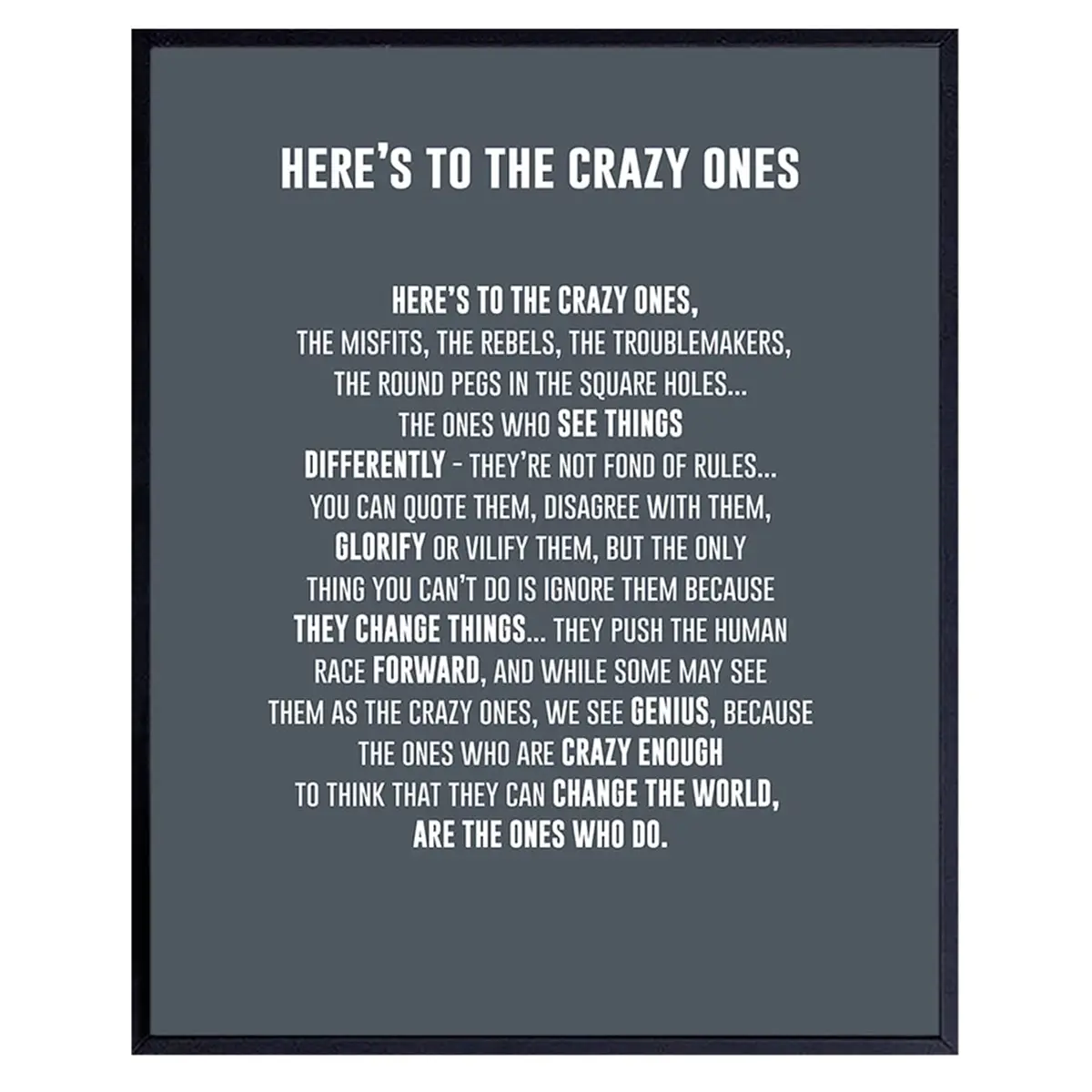 Heres to the Crazy Ones Entrepreneurial Motivational Quote -8x12 Art Print, Home Decor - Inspirational Wall Art Poster - Unique Room Decorations for Office, Den - Gift for Entrepreneur, Boss