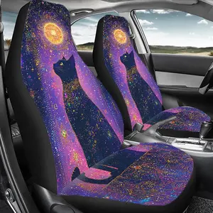Mystical Black Cat Moon Pattern Car Seat Cover, Universal Car Front & Rear Seat Protector, Automotive Car Interior Decoration Accessories for Women & Men