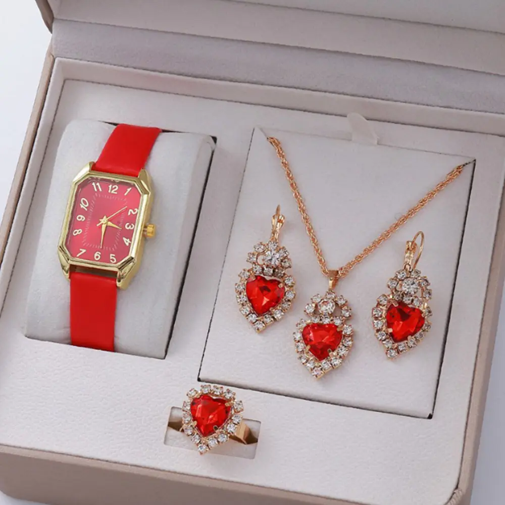 2025 Set of Five Women's Watches, Retro Square Dial Quartz Watch, Green Watch and Crystal-Encrusted Jewelry Set, Gift for Mom 2025 Set of Five Women's Watches, Retro Square Dial Quartz Watch, Green Watch and Crystal-Encrusted Jewelry Set, Gift for Mom