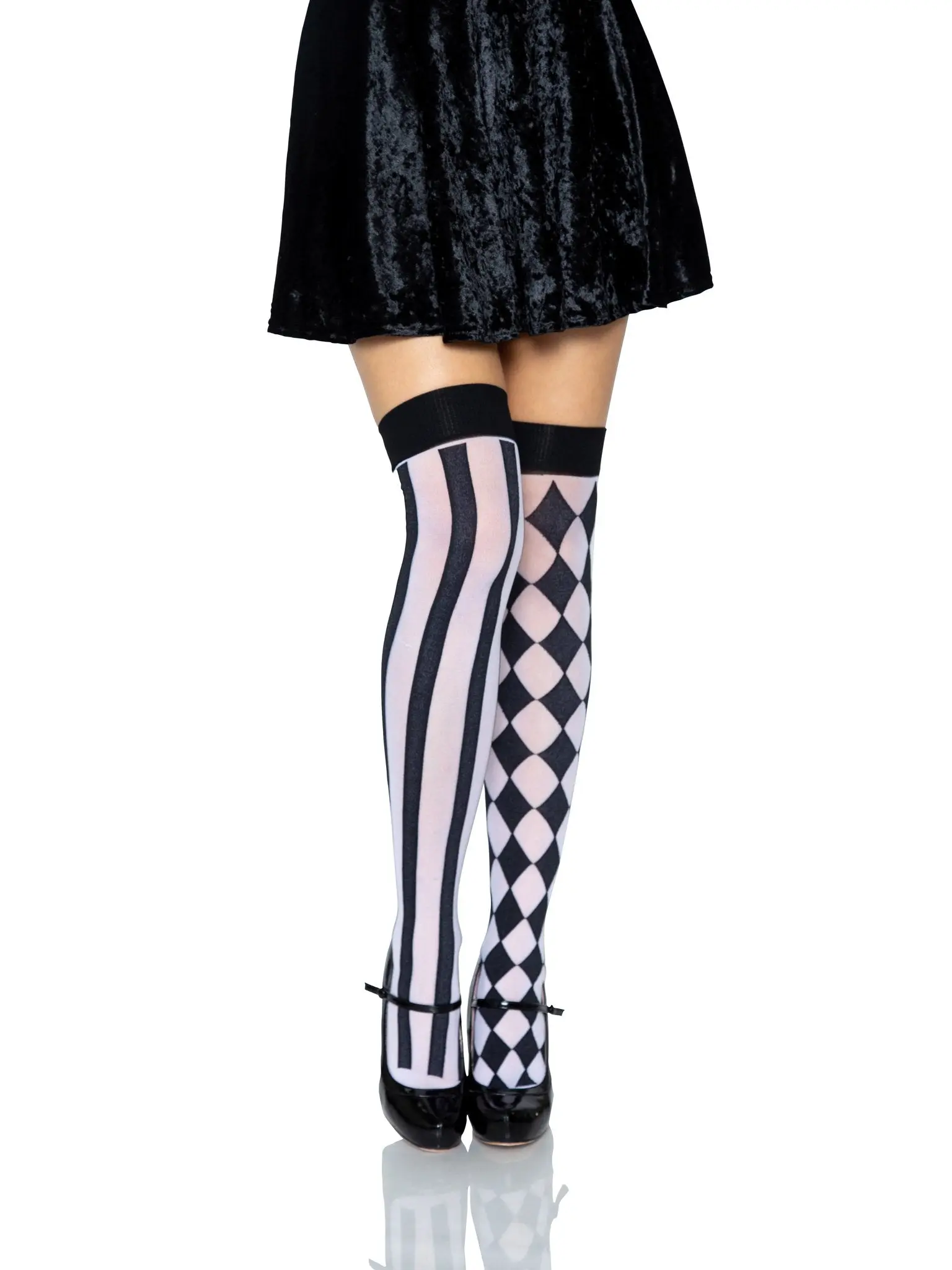Women's Harlequin Thigh-High Lingerie Stockings - Comfortable Smooth Fabric Leg Socks for Dress, Party, Halloween Wear