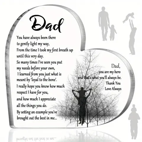 FathersDayGift Acrylic Heart Sign Thankful Quote Blessed Wish Memorial Table Centerpiece Decor From Son Daughter for Celebration Party Decoration Photo