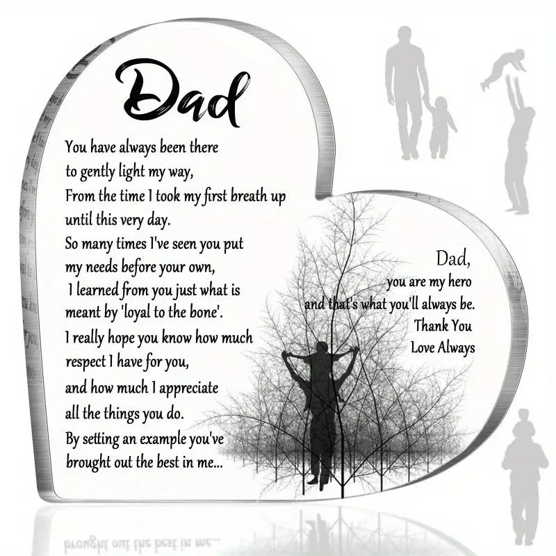 FathersDayGift Acrylic Heart Sign Thankful Quote Blessed Wish Memorial Table Centerpiece Decor From Son Daughter for Celebration Party Decoration Photo