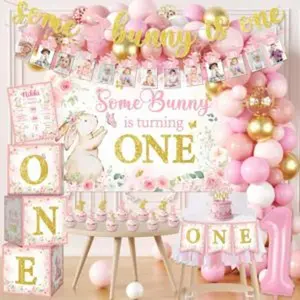 Some bunny is one decorations 142pcs 1st birthday some bunny is one decorations includes some bunny is one banner easter bunny balloons some bunny is one backdrop for bunny first birthday