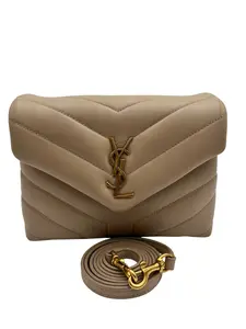 Pre-owned Yves Saint Laurent CALFSKIN Crossbody Bags YSL Y QUILTED MONOGRAM TOY LOULOU BEIGE