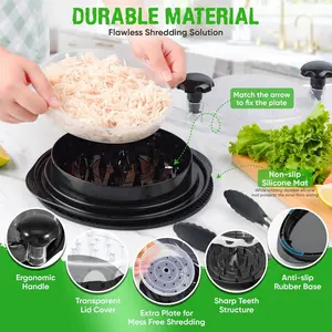 Chicken Breast Shredder Tool with Visible Lid Suitable For Single-Serving, Anti-Slip Strip, Ergonomic Handle, Efficient Shredding for Pork, Beef, Chicken, Kitchen Gadgets, Dishwasher Washable, Black Multi-purpose Clamp Ergonomic Chicken Shredder Tool