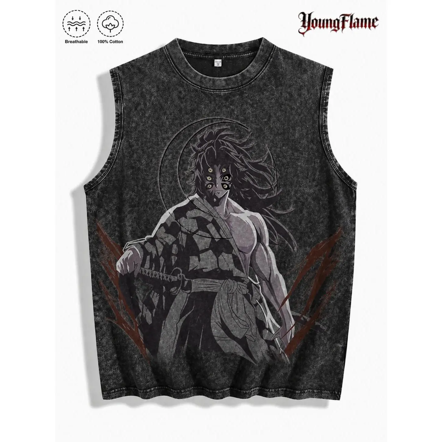 Anime Demon Slayer Style Tank Top Men Vintage Washed Sleeveless Shirt Samurai Graphic Tee Dark Aesthetic Y2K Streetwear Muscle Gym Oversized boys merch T-Shirt tiktokshopspringglowup male clothing,summervibes outdoorfun t-shirt gift cottontees