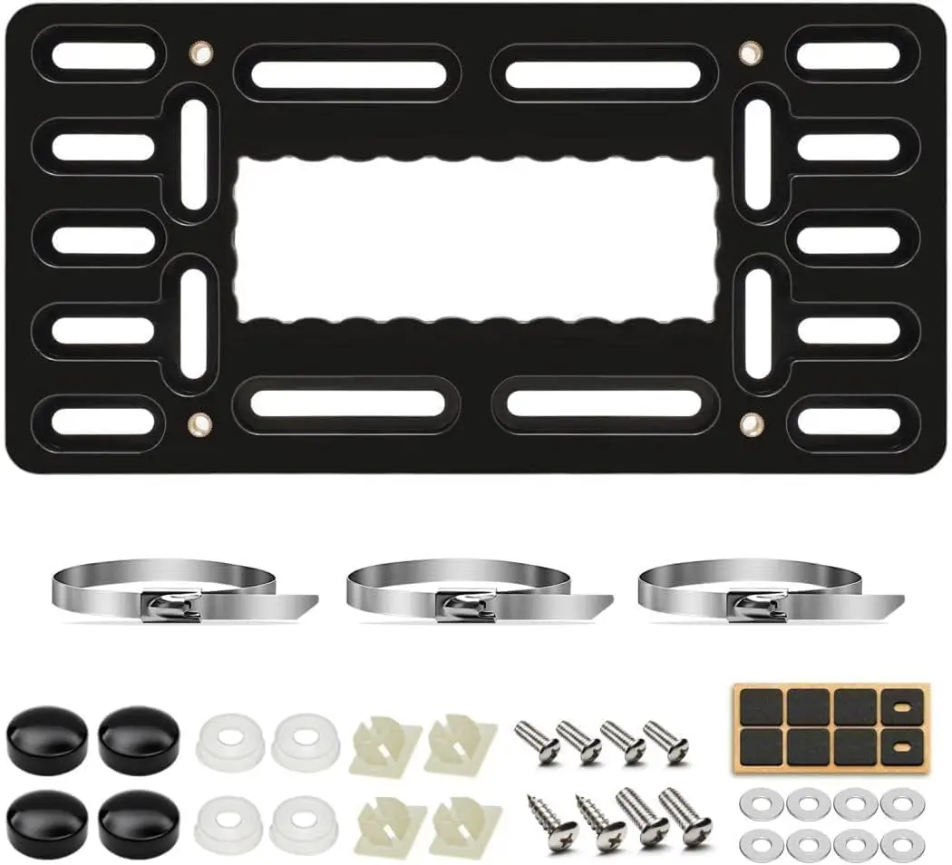 Front License Plate Bracket,No Drill Front License Plate Holder,Front License Plate mounting kit,Universal Bumper Car Frame Mount Adapter with Stainless Steel Screw Cap,Cable Ties