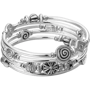 Beaded  Bangle Wrap Bracelet - Fashion Bohemian  Multilayer Charm Bracelet with Thick  Metal Beads,  For Women