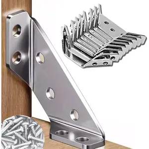 Heavy Duty Stainless Steel Furniture Corner Connectors - Triangle Bracket with Drill and Screws, Universal for Wood Furniture, Drawers, Cabinets, Tables and Chairs