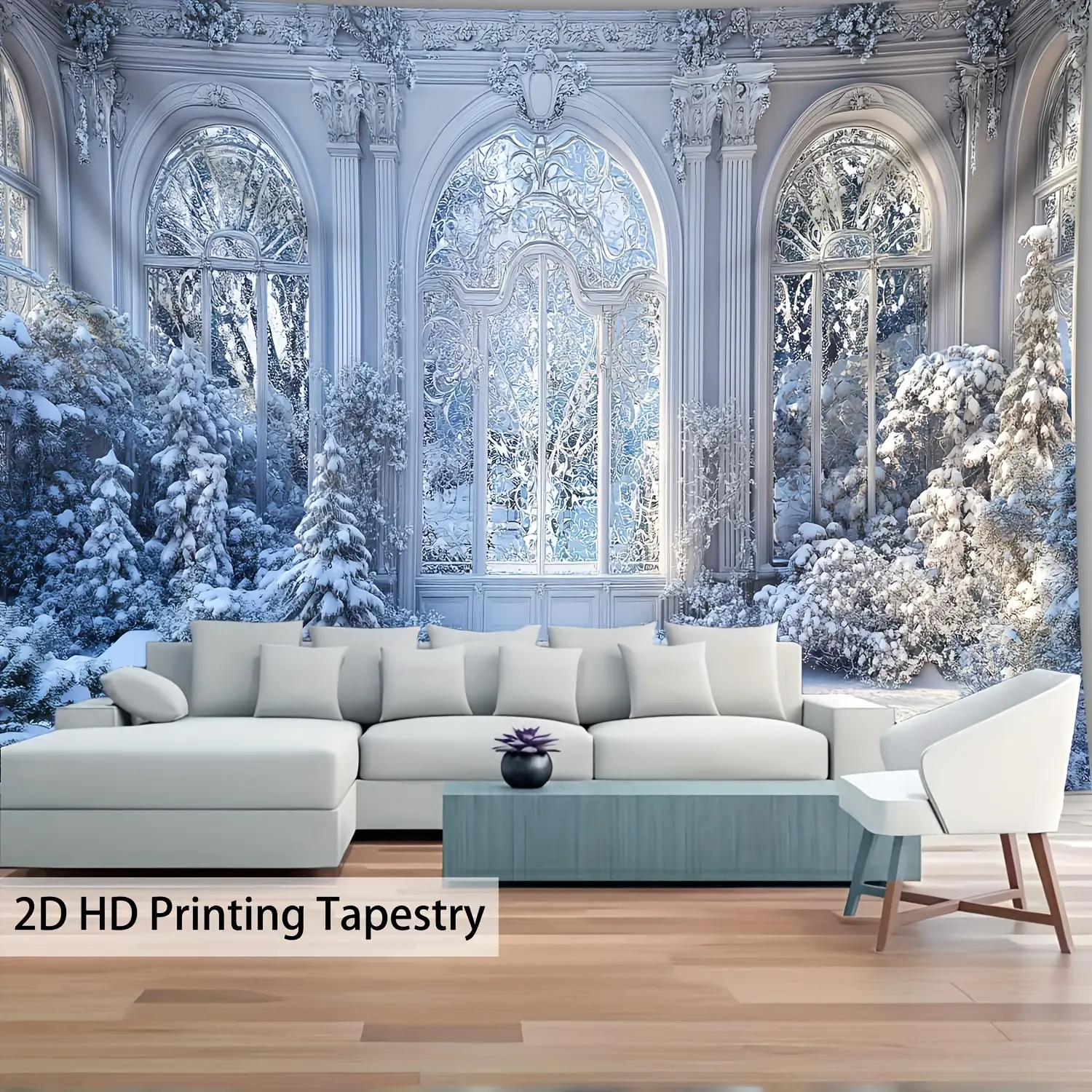 Ultra-Large 2D Flat Printing Winter Landscape Tapestry Wall Mural, 1pc High-Res Digital Polyester Wall Tapestry, Free Hanging Clips, Aesthetic Home/Party Backdrop for Living Room Bedroom,summerwins