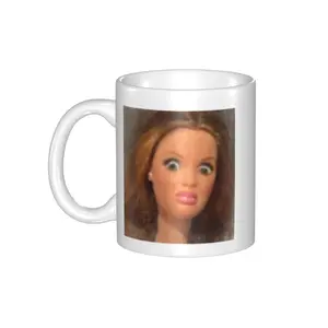 Funny Disgusted Barbie Face Mug 11oz Ceramic Coffee Cup Dishwasher Microwave Safe Hilarious Gift for Mom Dad Coworker or Friend Drinkware