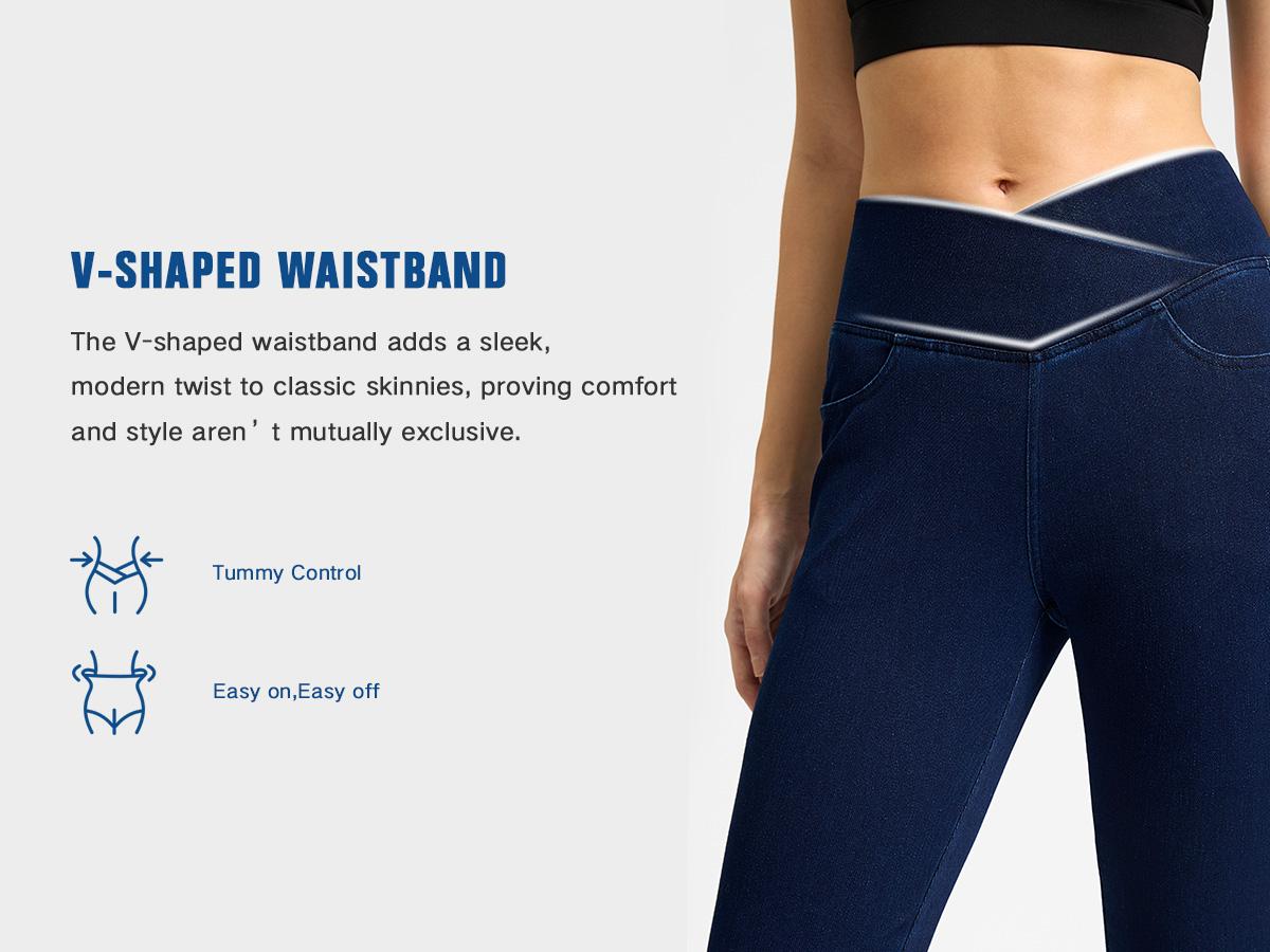 Rammus Women's Rammus High-Waisted Crossover Cut Pull-On Jeggings - Denim Fabric Bottoms with Tummy Control, Stretchy Slim Skinny Fit, Stretchy Legs