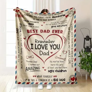Best Dad Ever Flannel Blanket Love Letter Print, Ideal for Air-Conditioned Naps, Soft Cozy Warm Throw Blanket for Sofa Bedroom Office, Thoughtful Holiday Gift for Dad Husband Appreciation Birthday summerwins