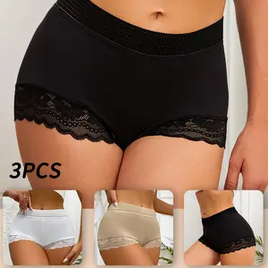 3-Pack Women's Lace Boyshort Panties - Breathable High-Stretch Hipster Underwear with Butt-Lifting Design & Contrast Lace Panels (Sizes S-XL)