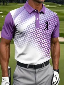 Men's Golf Polo Shirt, Gradient Polka Dot Design, Classic Collar + Short Sleeves, Breathable Fabric, Perfect for Golf, Golfing Shirt