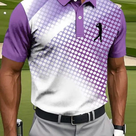 Men's Golf Polo Shirt, Gradient Polka Dot Design, Classic Collar + Short Sleeves, Breathable Fabric, Perfect for Golf, Golfing Shirt, Polo Shirt For Men Golf Apparel, Golf Shirts