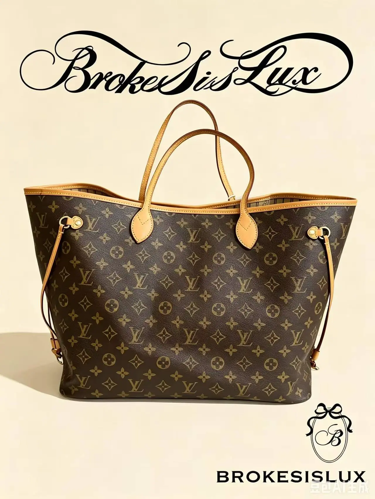 Pre-owned Louis Vuitton Neverfull GM Oversized Monogram Canvas Carryall Tote, Natural Vachetta Leather Trims and Adjustable Drawstrings