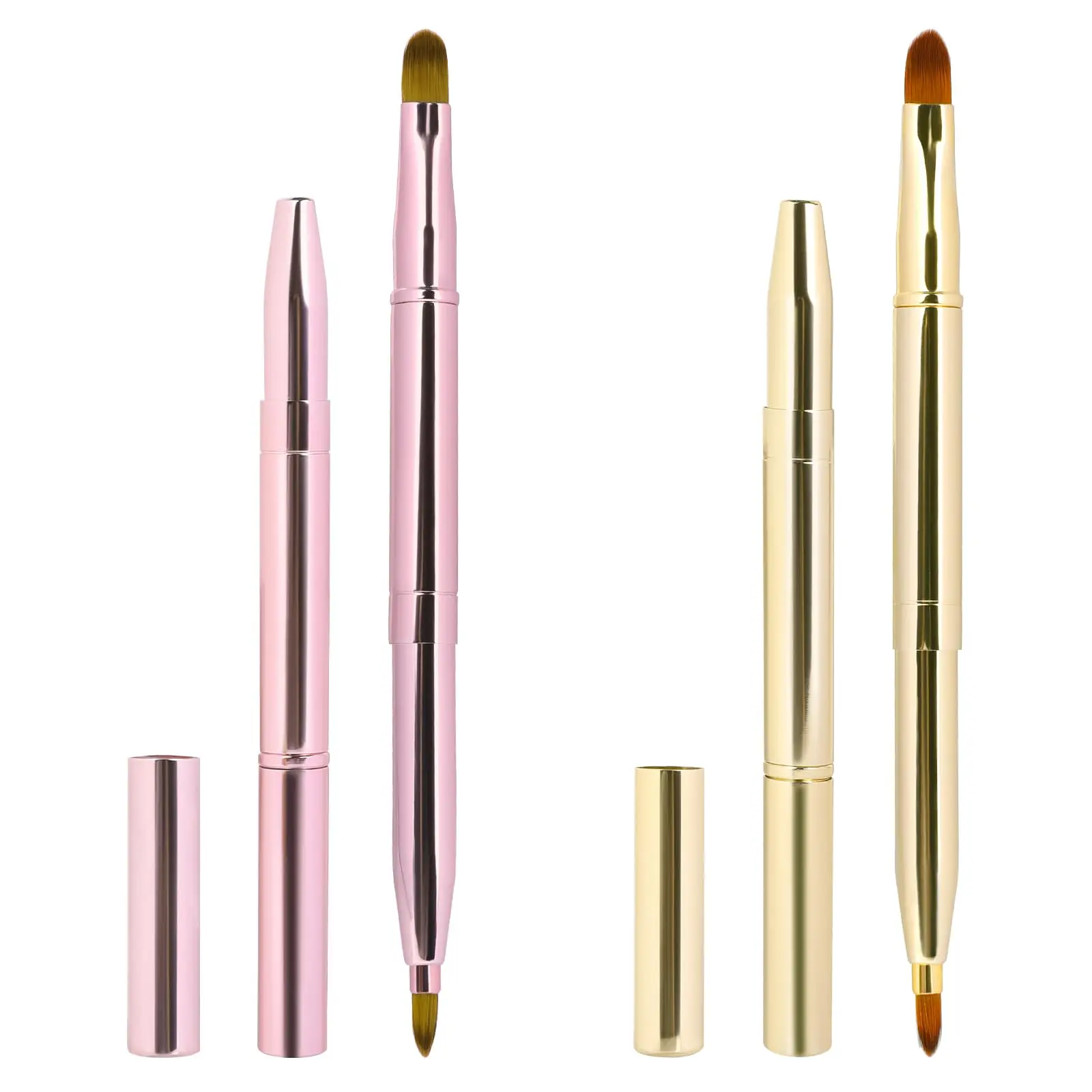 2-Pack Boxed Glossy Cosmetic Retractable Double-Ended Lip Brush Set with Cap - Lipstick & Lip Gloss Applicator for Travel Makeup, Boxed Pack Lipstick & Lip Gloss