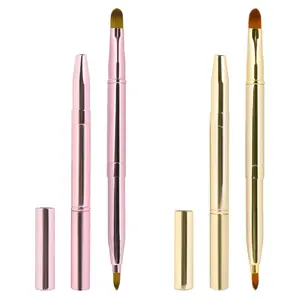 2-Pack Glossy Cosmetic Retractable Double-Ended Lip Brush Set with Cap - Lipstick & Lip Gloss Applicator for Travel Makeup