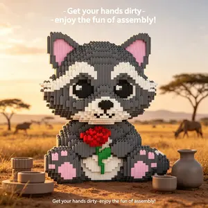 Roses Bear Building Block Toy Set, Unique Handmade Statue, Building Block Figure, Ideal Gift for Holidays & Birthdays, Includes Hammer & Instructions