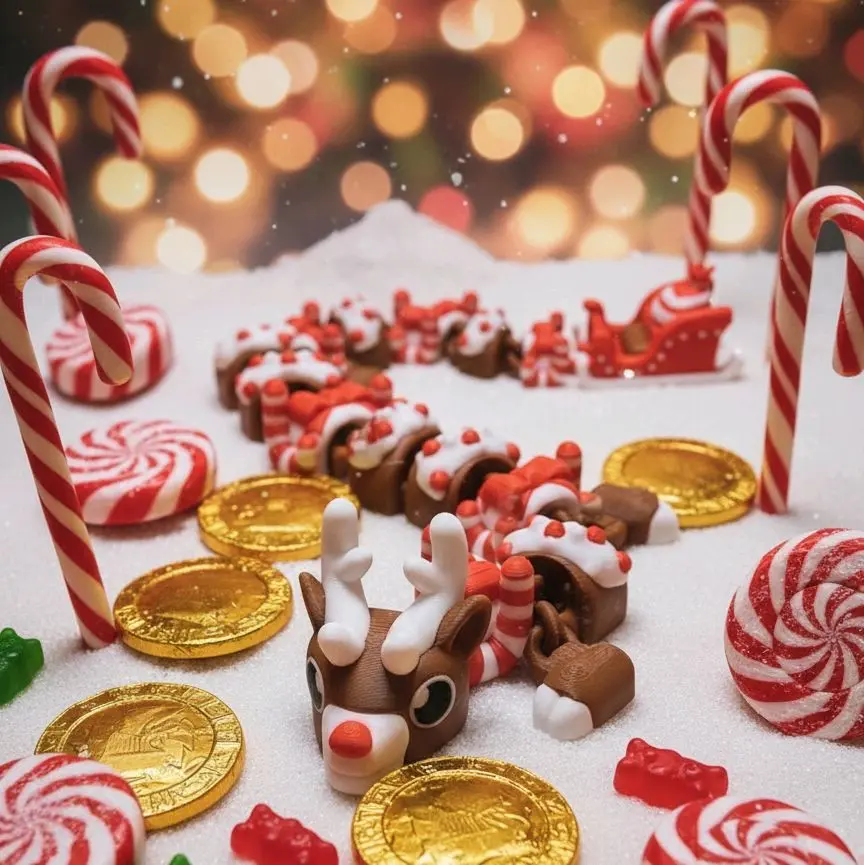 Christmas Reindeer dragon | Festive Articulated Holiday Dragon in Candy Land. Gift  Decoration Ornaments
