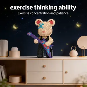 5800pcs Guitarist Lucky Bear 3D Puzzle Building Blocks Diy Model Kit Creative Animals Decoration, Birthday Halloween Valentine Christmas Gift, Perfect for Personal Use