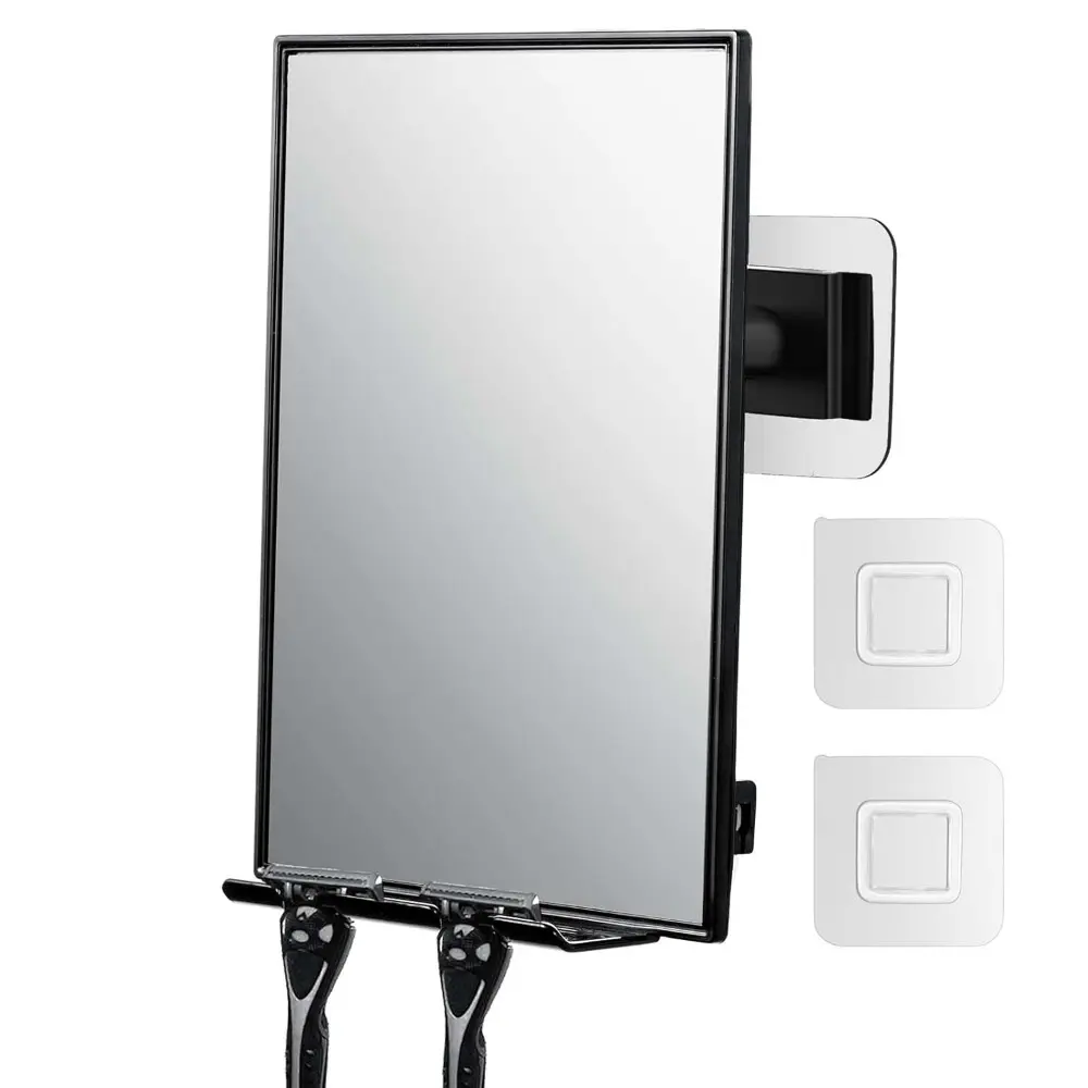 Non-Fogless Wall Mirror for Bathroom Fixtures & Shower System, Stick-On Solution with 2 Replaceable Adhesives, 2 Razor Holders, 360° Rotates Adjustment, Squeegee for Cleaner Bathroom