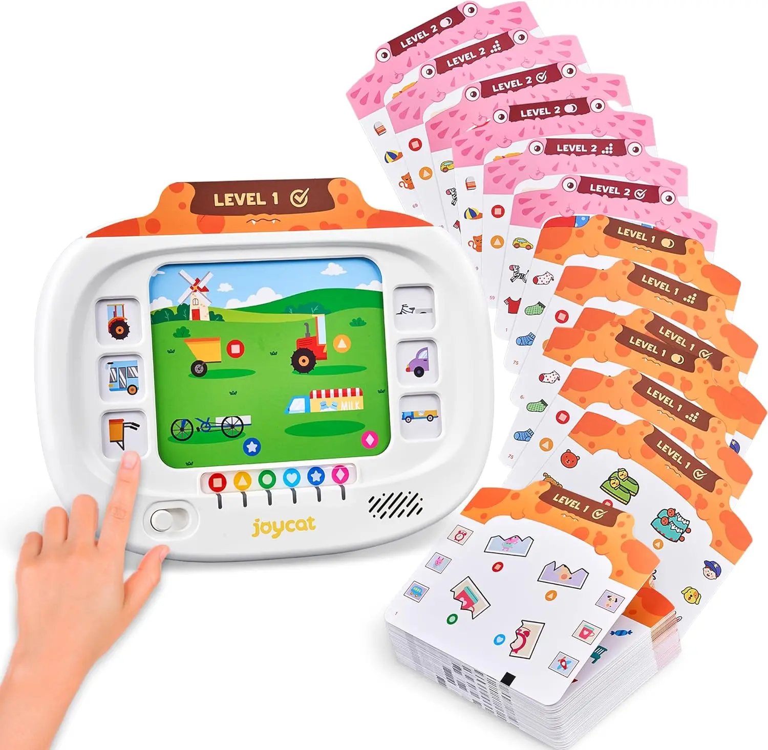 JoyCat Kids Learning Tablet with 160-Page Playful Flash Cards - Interactive Logic Training via Judgement, Matching, Ordering - STEM Montessori Toy with Instant Feedback, Gift for Ages 3-8