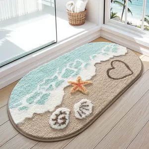 LUMI Soft Absorbent Beach Bathroom Rug Non Slip Backing Sea Beach Starfish Shell Design 22x34 Decorative Mats for Bathroom Kitchen Entryway