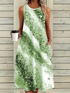 Women's Summer Casual Loose-Fitting Sleeveless Dress, Large Size Marble Print Back Vest, New Arrival Fashion Clothing