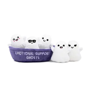 Emotional Support Ghosts by Relatable – Set of 5 Cute Plushies with Carrying Basket, Soft Stuffed Animals for Kids, Teens & Adults, Fun & Comforting Gift Idea