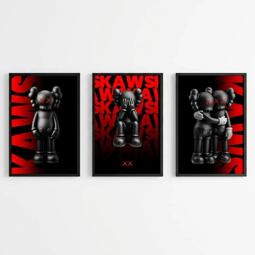 Set of 3 Black & Red KawWall Art Posters, Hypebeast Decor Prints #434 Modern Art Design Modern Minimalist Design Decoration Matte