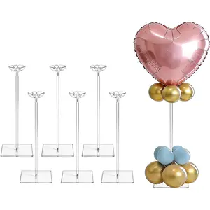 6 Pack Clear  Balloon Stand Kit, 15.75 Inch  Balloon Sticks Holder With Base  for Tabletop Centerpiece Party Event Decorations (15.75" 6 Pack)