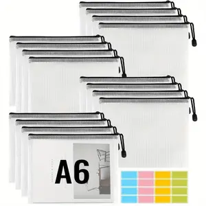16 Pcs A6 Document Bags with Zipper, Waterproof Document Bags, Mesh Plastic Zipper Bags, Zipper Bags, Mesh Bags for Documents, Papers, Receipts and Cosmetics