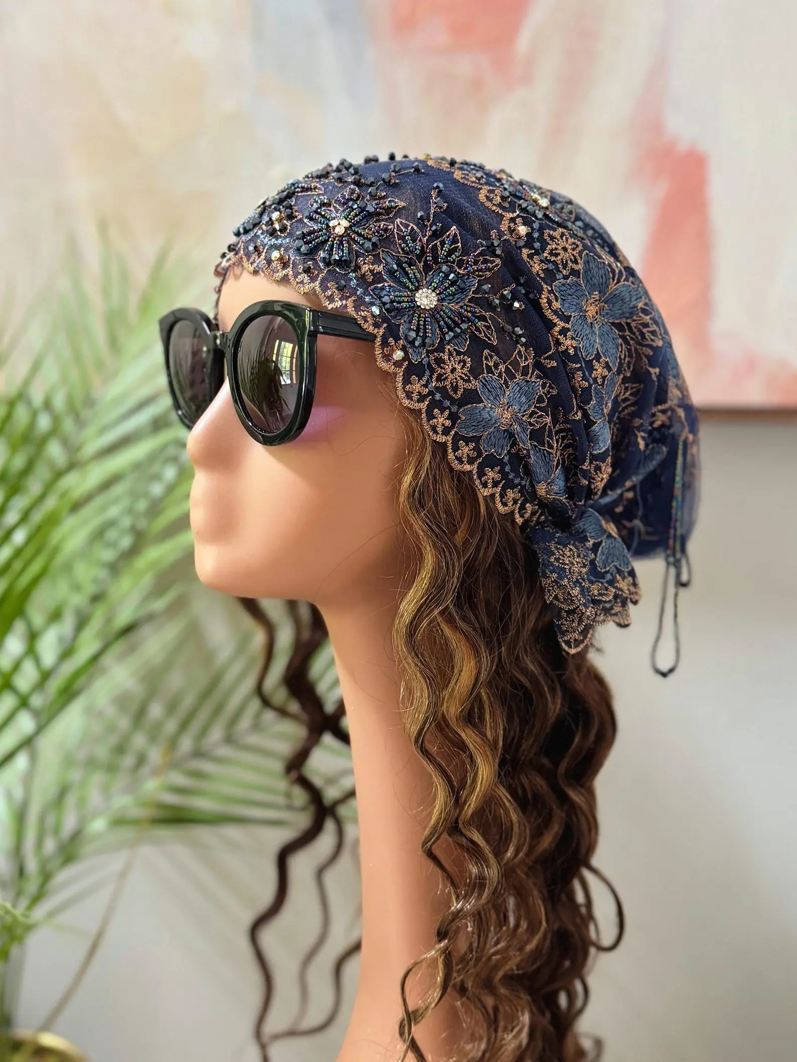 Luxury Handmade Turban｜Fashion Lace Headwrap | Handmade Beaded Church Hat | Breathable Mesh Cap｜