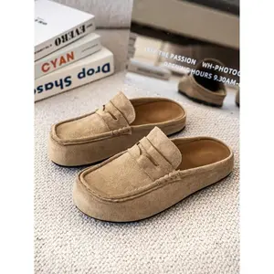 Unisex PU Leather Mule Slippers, Casual Lace-Up Design, Comfortable Breathable Rubber Sole, All-Season Wear, Medium Width(Sheets)