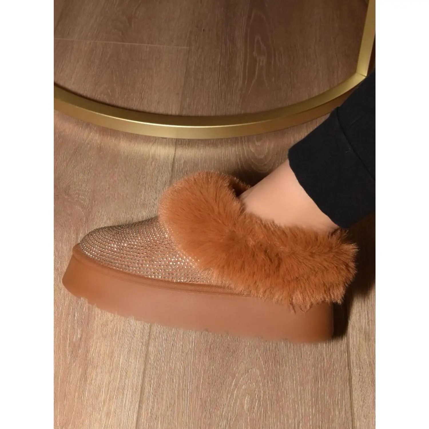WILD DIVA Embellished Faux Fur Platform Booties