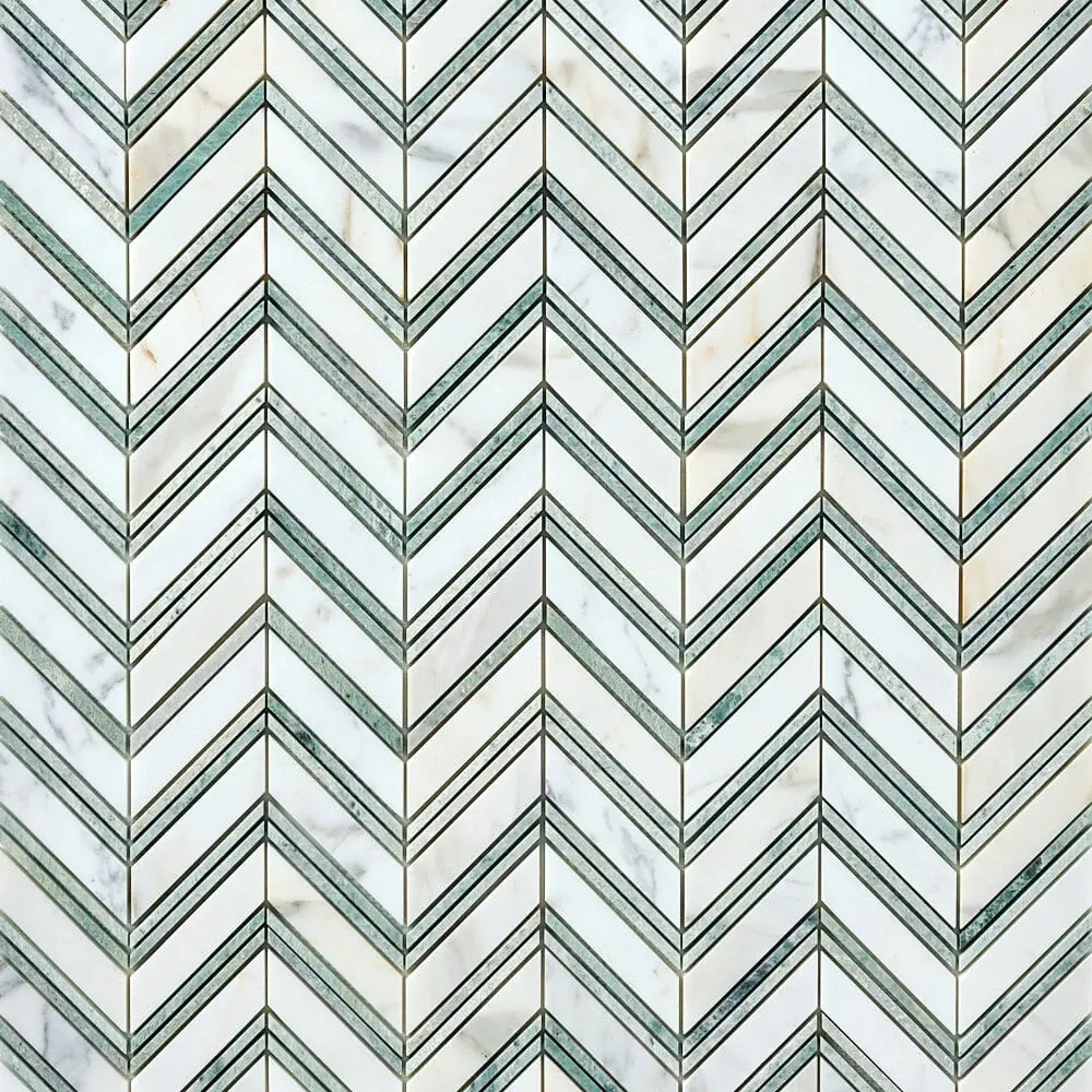 Calacatta Gold & Green Grand Chevron 12x12 Polished/Honed Marble Mosaic Tile Sample