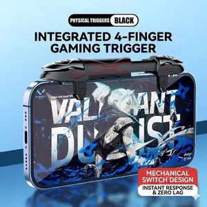 Mobile Gaming Triggers, 4-Finger Integrated Controller with Mechanical Tactile Clicking, Auto High-Sensitivity Capacitive Mapping Gaming Grip for iPhone & Android PUBG/Call of Duty/Valorant