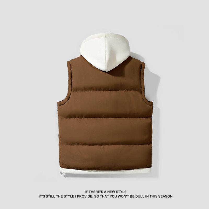 Men's hooded colorblock quilted vest, stylish and warm, the hooded design is casual and versatile, perfect for everyday wear, hanging out with friends, and winter street style. Men's hooded colorblock quilted vest, stylish and warm, the hooded design is casual and versatile, perfect for everyday wear, hanging out with friends, and winter street style.