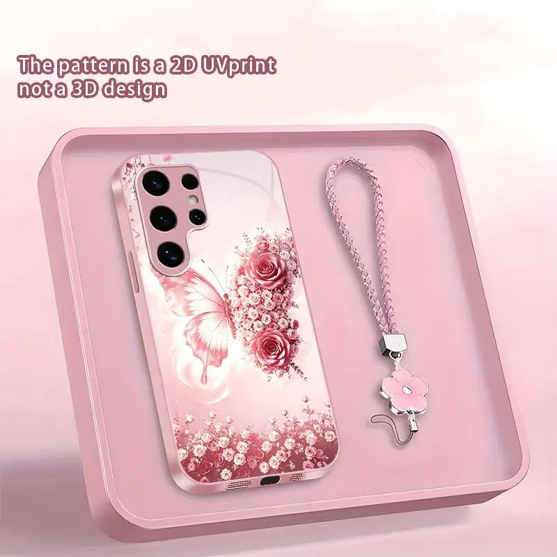 Suitable for [Galaxy S24 Ultra ] new phone case.Butterfly and floral print; comes with a complimentary exquisite lanyard！YM99