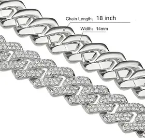 Cuban Link Chain for Women 18inch Diamond Miami Cuban Necklace 14mm Iced Out Chain Hip Hop Rapper Jewelry Gift for Women