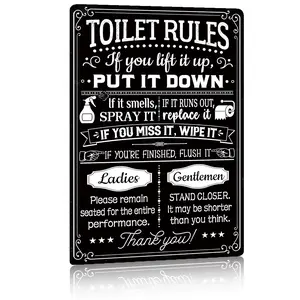 Toilet Rules Aluminum Sign,8x12 Funny Bathroom Sign,Bathroom Rules Wall Art,Funny Toilet Sign,Bathroom Decor,Funny Restroom Sign,Home Bathroom Wall Art